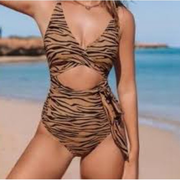 Aerie wrap around one piece zebra medium long zebra print brown and black - Picture 1 of 5